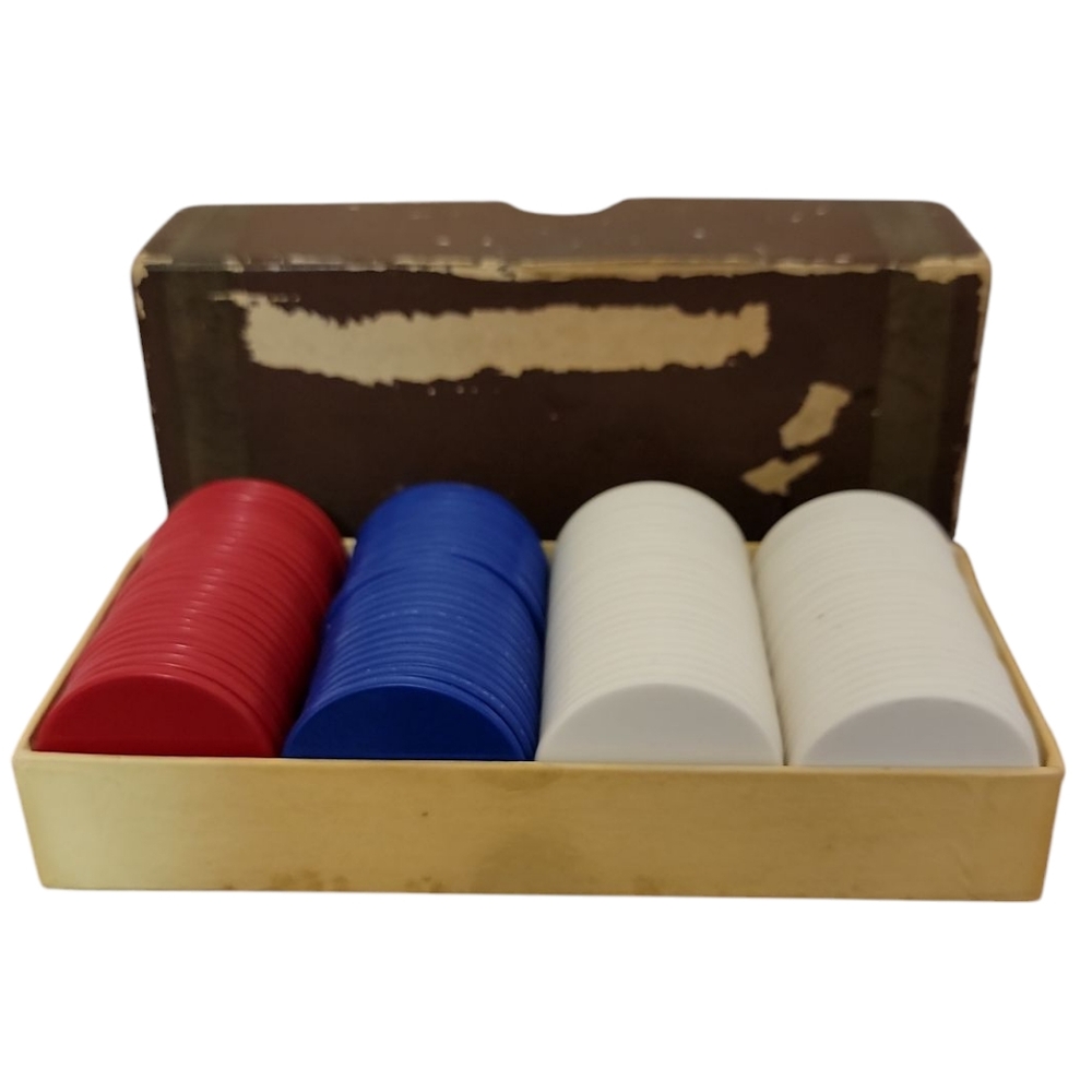 Vintage Good Luck Brand 100piece Poker Chips 1 1/2 Hard Plastic